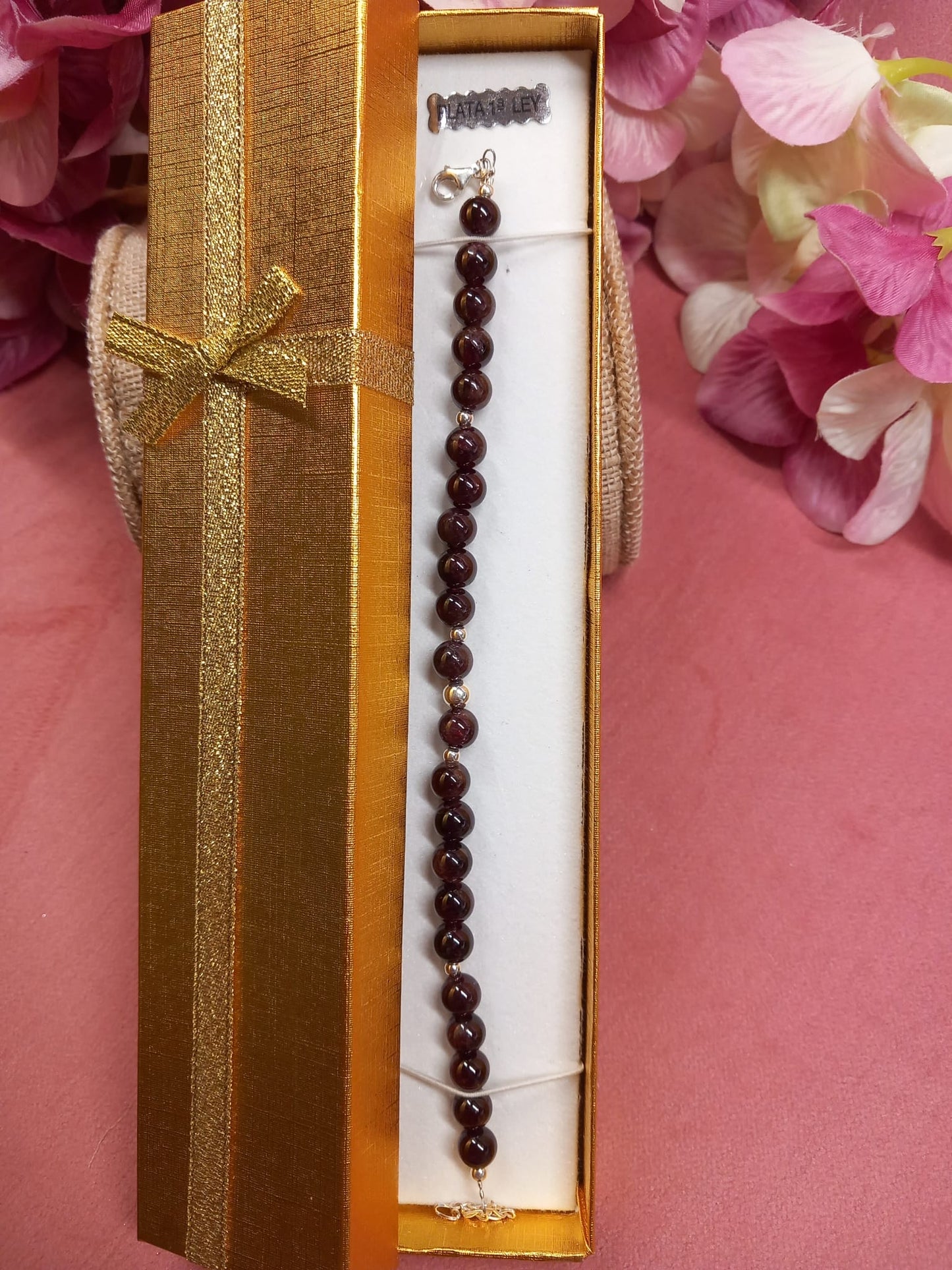 SILVER Bracelet with Authentic Tourmaline Garnets in the form of little balls.