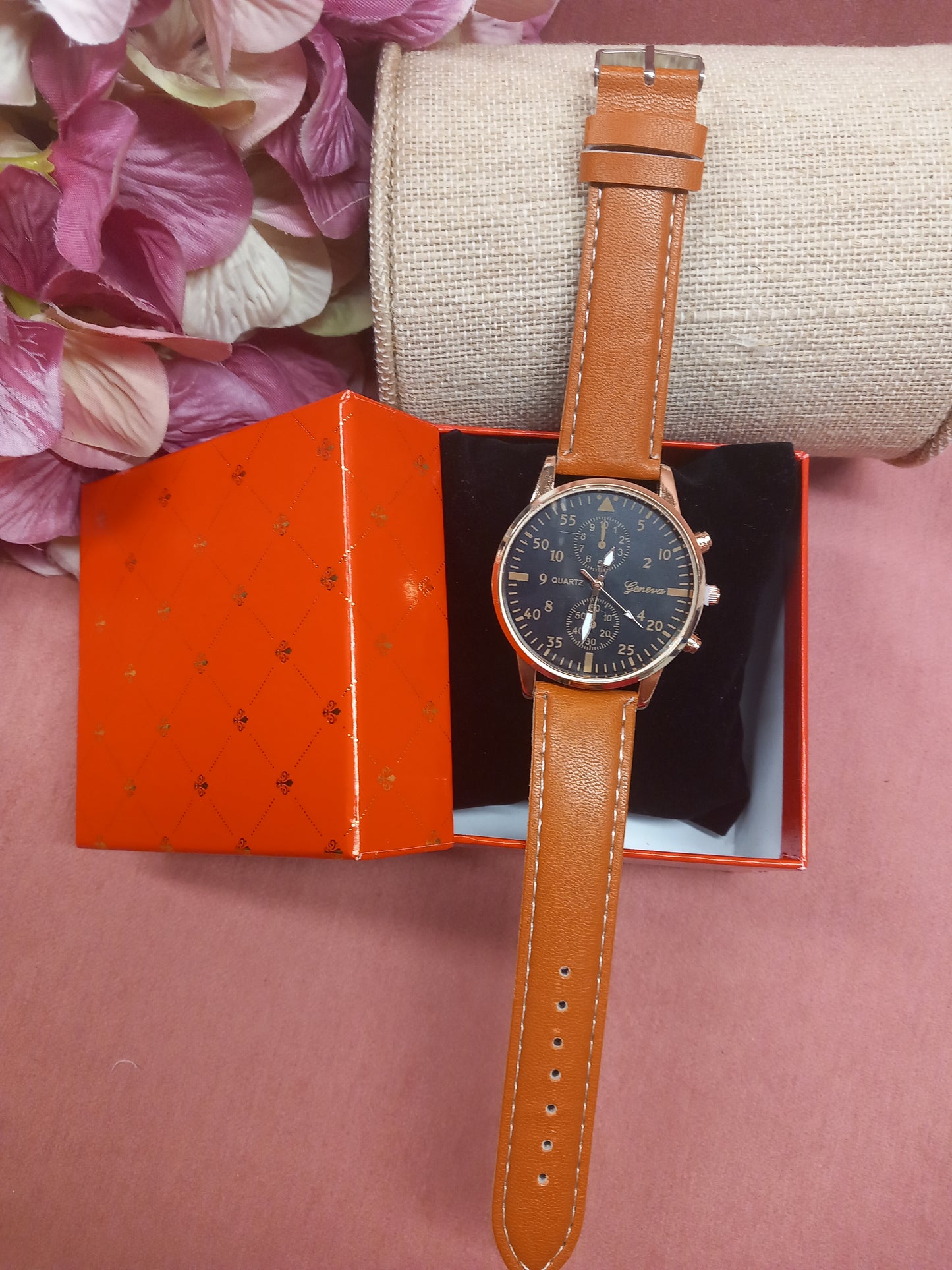 Watch with leather strap