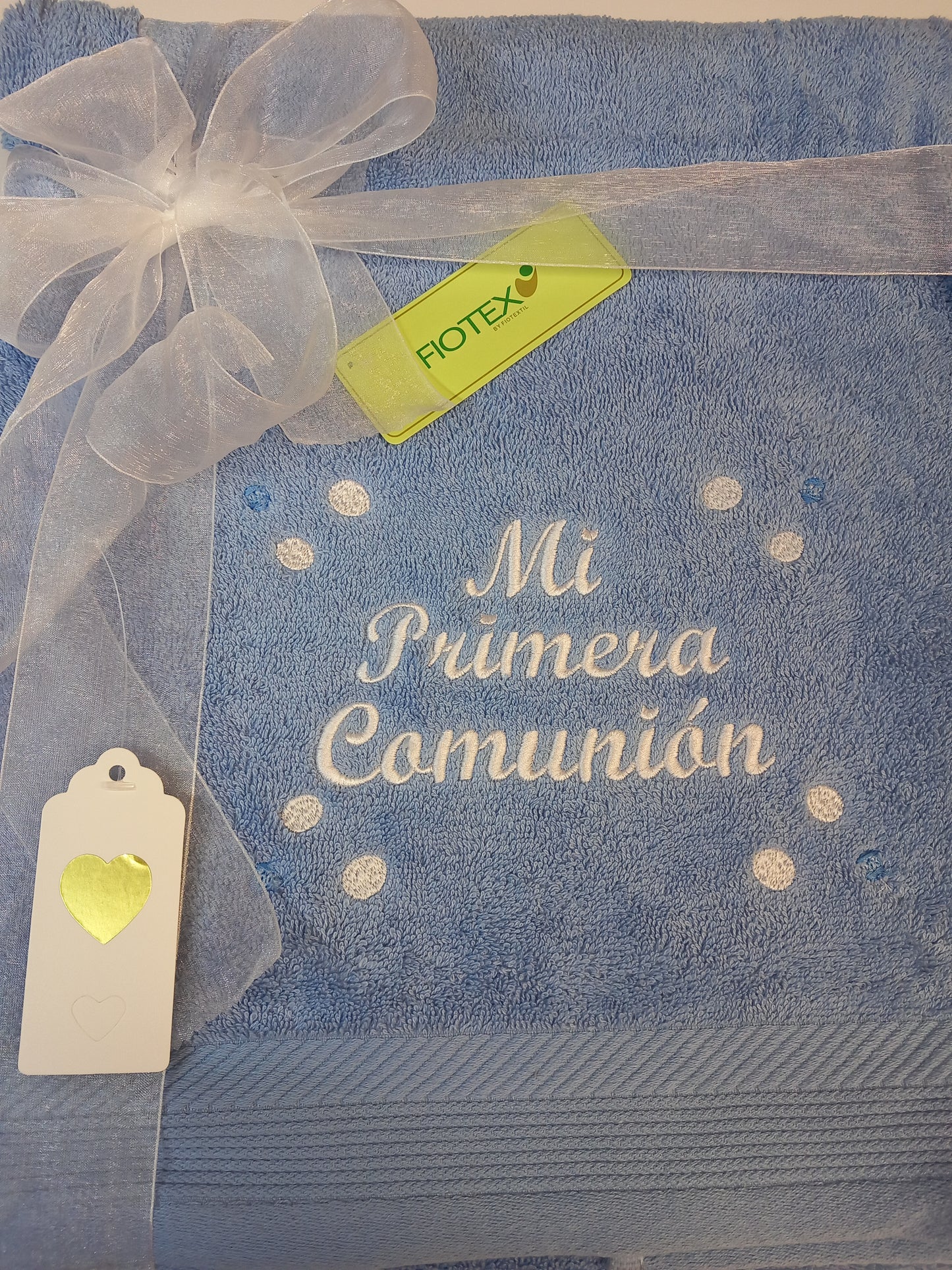 Toallas rosa y azul para Primera Comunión