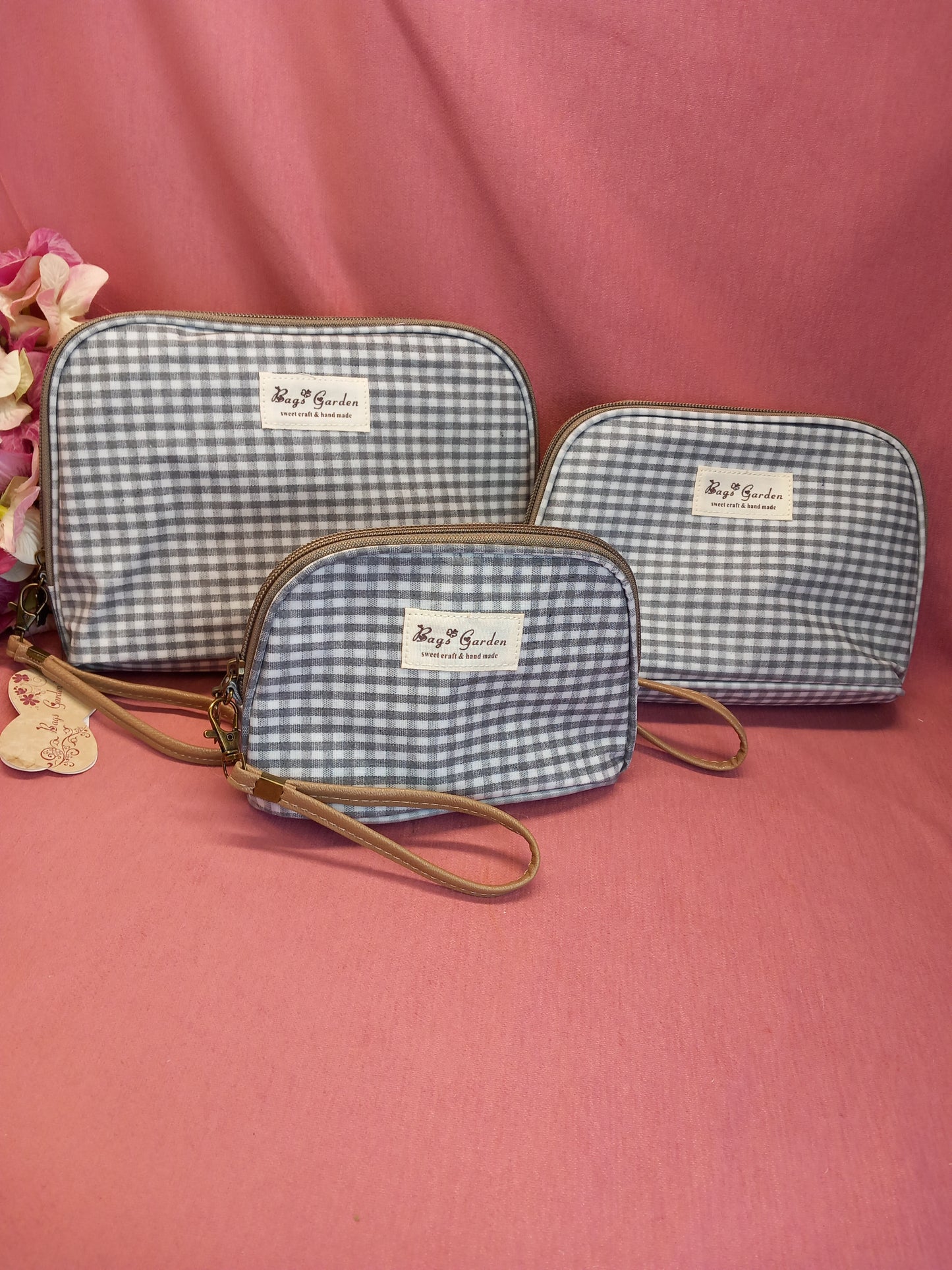 Trío de neceseres waterproff Vichy gris.Envío gratis.Precio sin competencia, más colores.