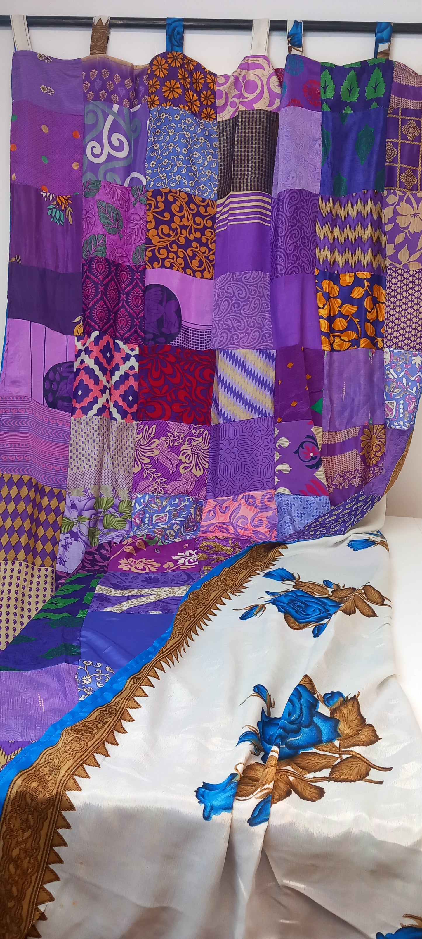 CORTINA MÁGICA PATCHWORK REVERSIBLE CON 2CARAS ARTESANÍA INDIA,ENVÍO GRATIS.