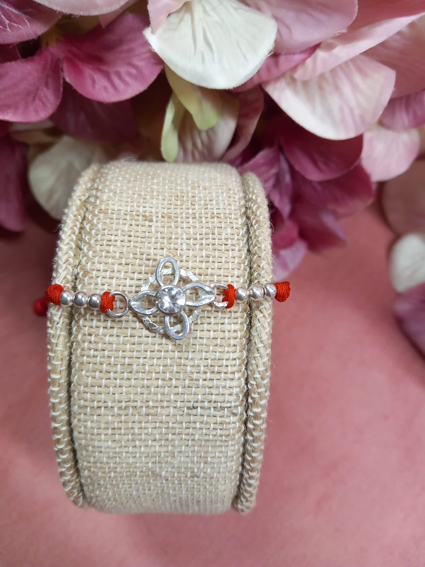 Red bracelet with witch's knot in 925 sterling silver