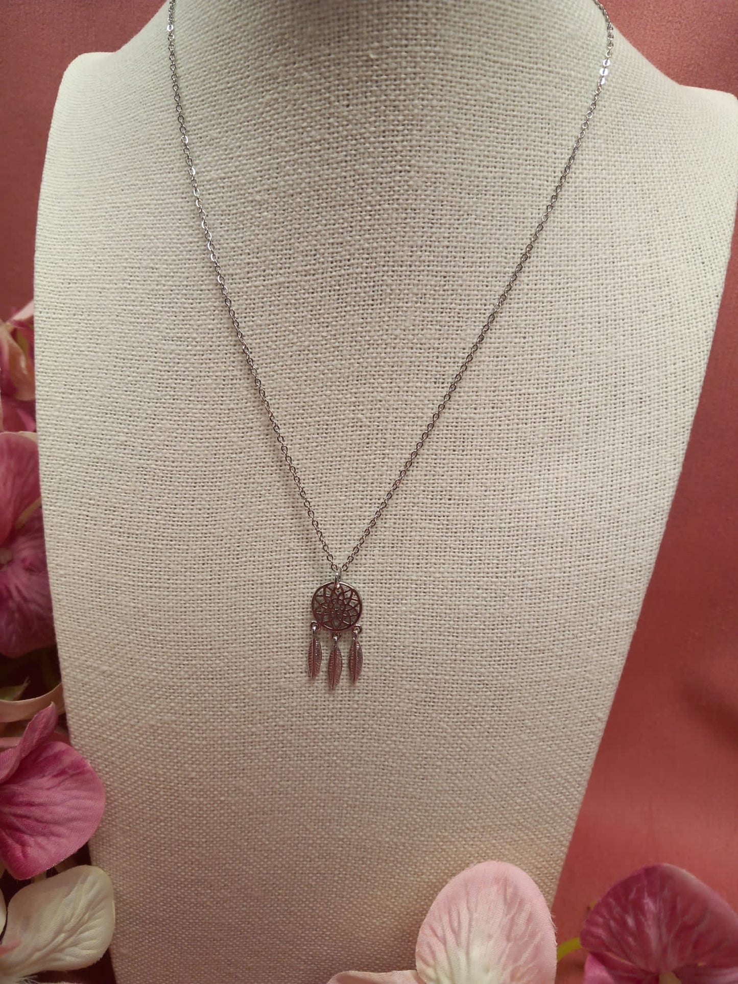 Conjunto Pendientes de Brillante Tuerca de Acero y tapon + cadena eslabones + colgante ATRAPASUEÑOS.