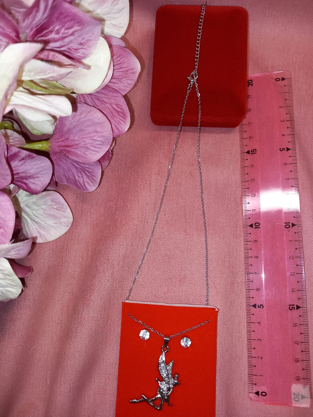 Set of earrings + chain + Swarovski effect diamond pendant LOVE FAIRY.