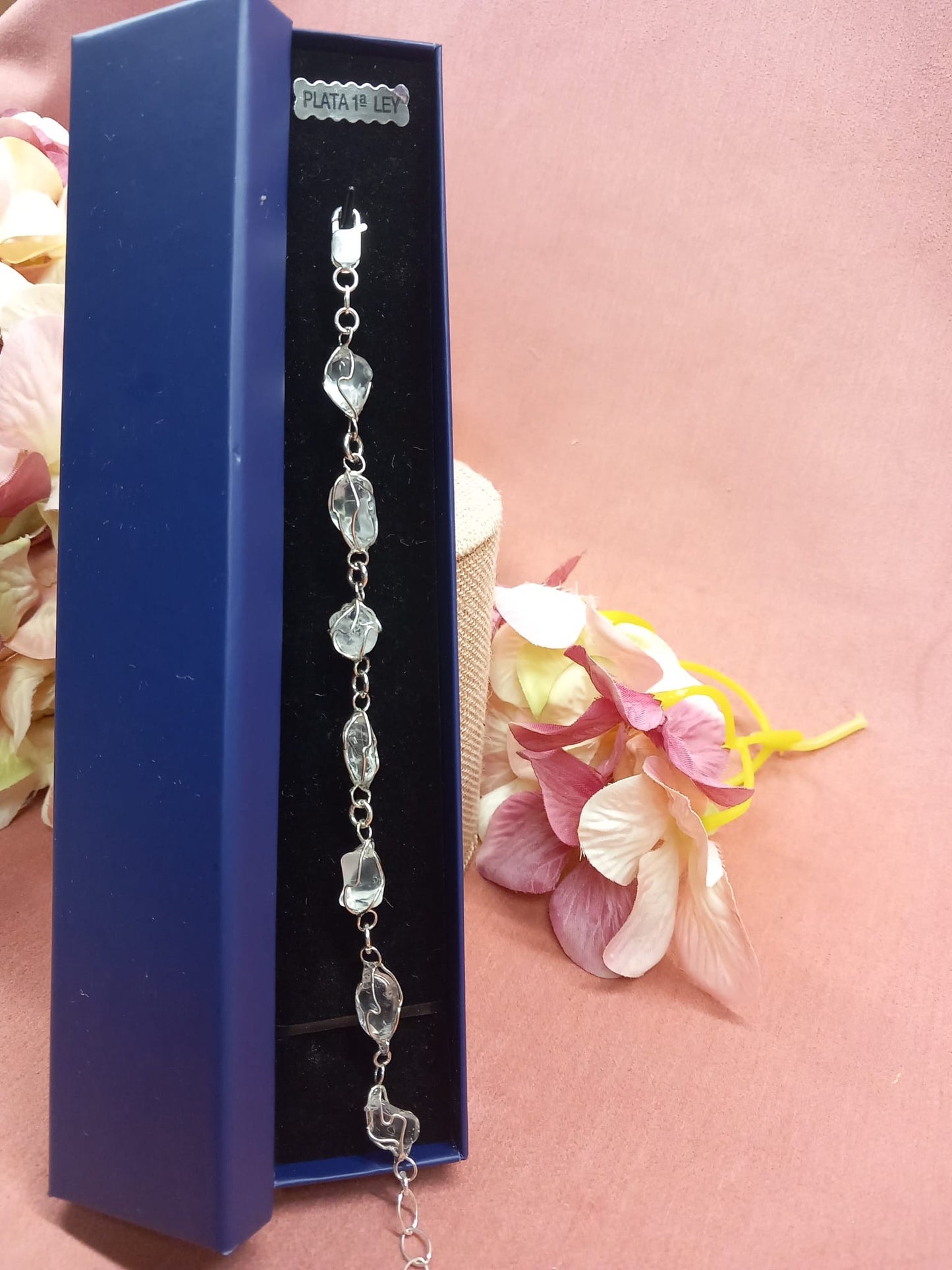 Rock Crystal Quartz Adjustable Silver Bracelet
