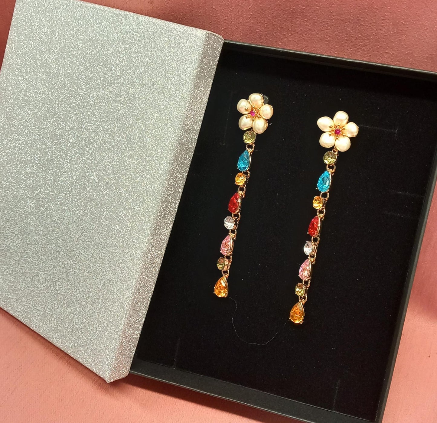 Florales Pendientes Piedras Multicolores 💕