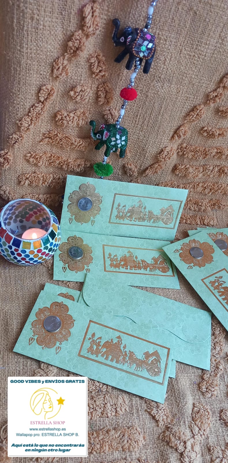 PACK DE 4 SOBRES MUY ESPECIALES ARTESANALMENTE ELABORADOS EN LA INDIA,AUTÉNTICOS TESOROS DE GRAN BELLEZA.ENVÍO GRATIS SIN PEDIDO MÍNIMO.