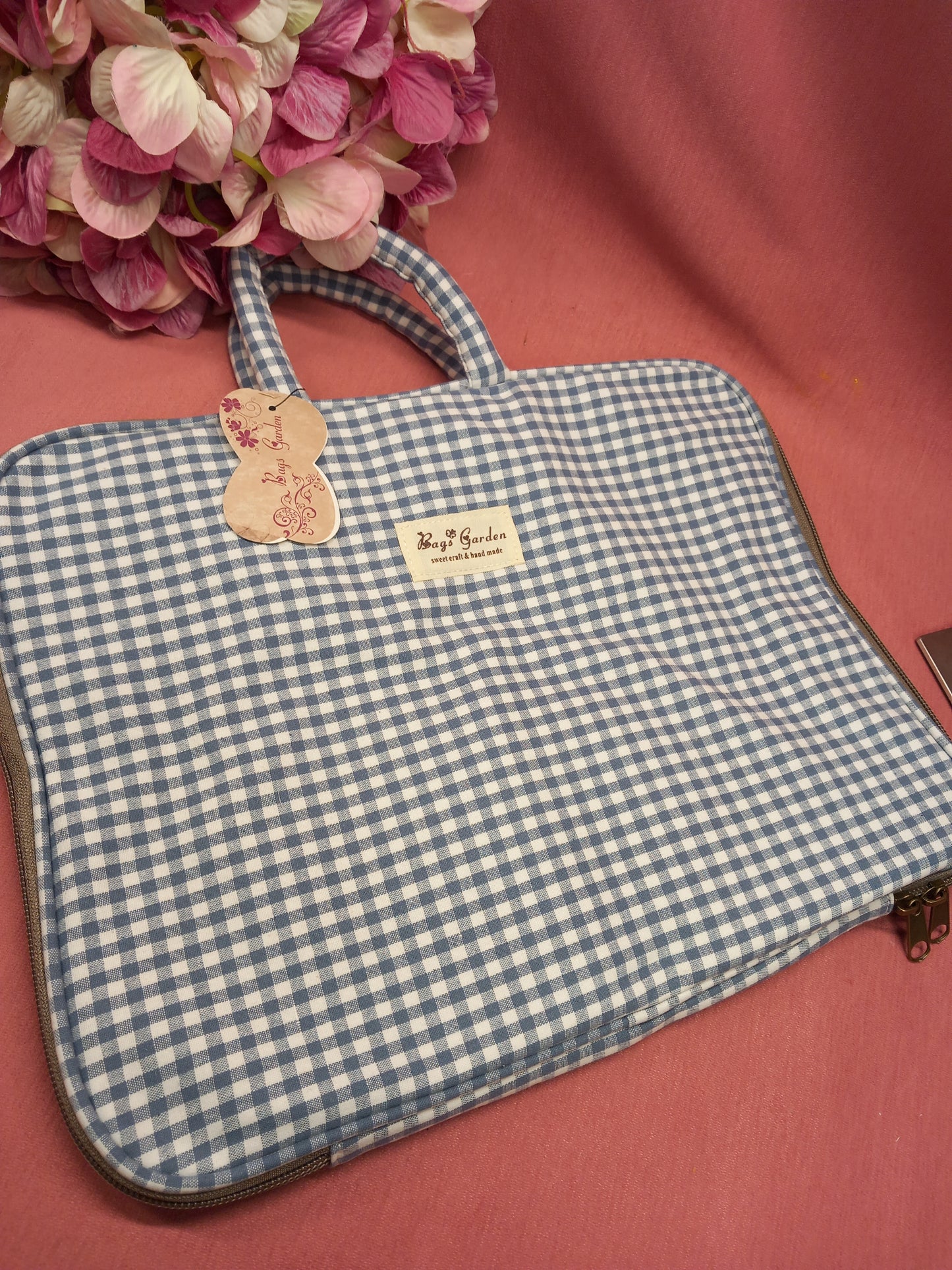 Funda ordenador vichy de algodón gris,envío gratis,14,50€ precio sin competencia.Laptop con asa acolchado.