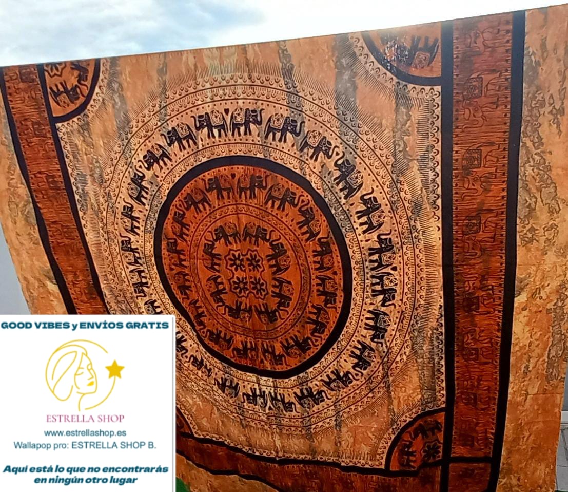 COLCHA Y/O CUBRE MULTIFUNCIÓN MANDALA ELEFANTES TIERRA 210X240.ENVÍO GRATIS SIN PEDIDO MÍNIMO.