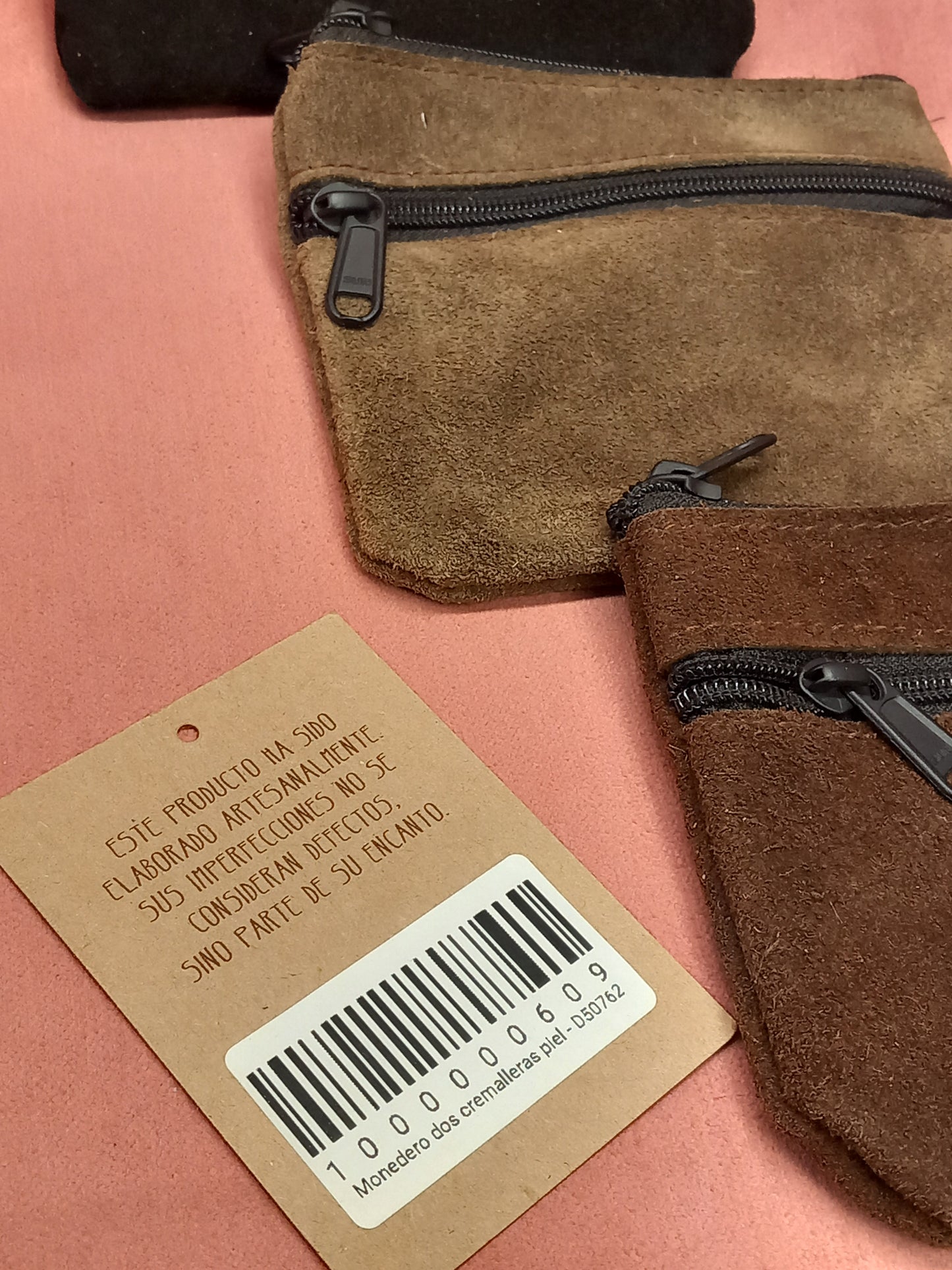 Monedero hombre en piel con 2 cremalleras.Artesanía India.Envío Gratis y precio sin competencia.