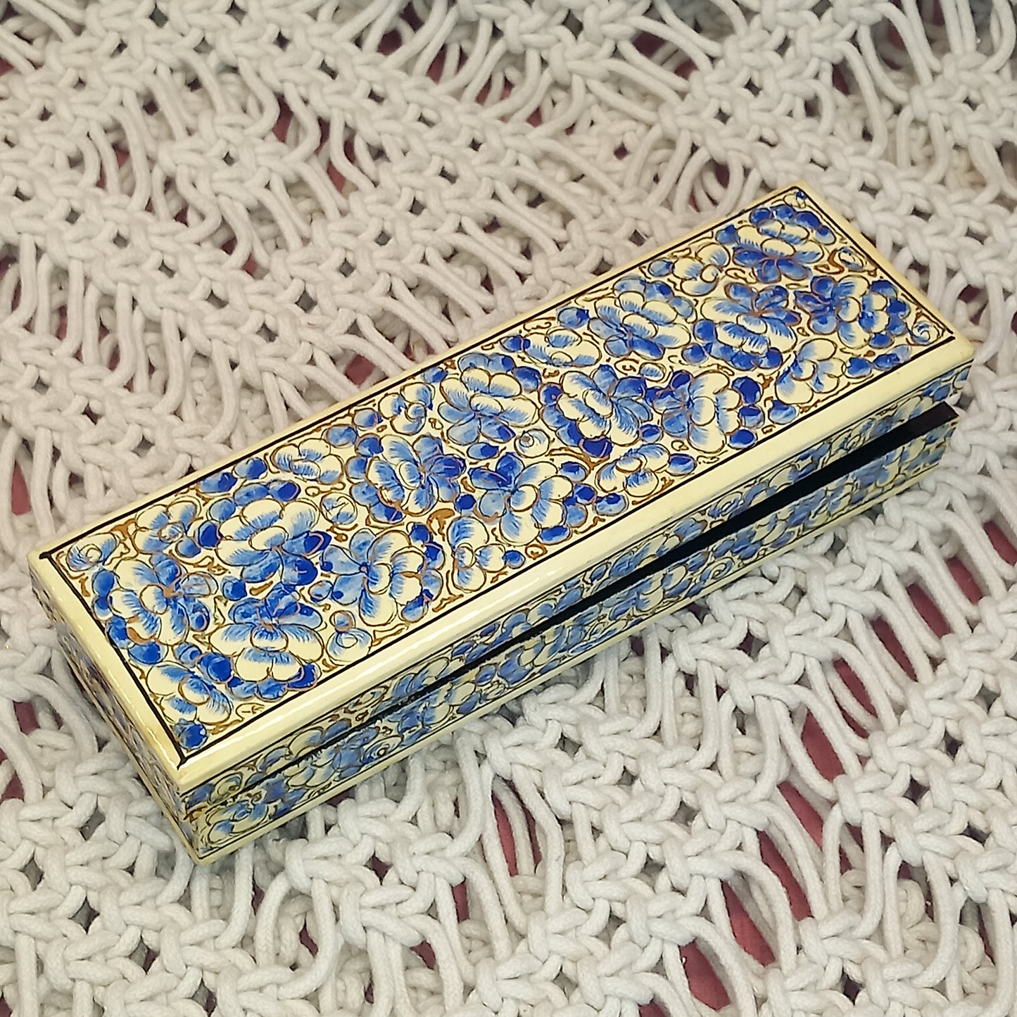 Joyero de cajita artesanía India azul y beig.Hecho a mano. Precio sin competencia. Envío Gratis.