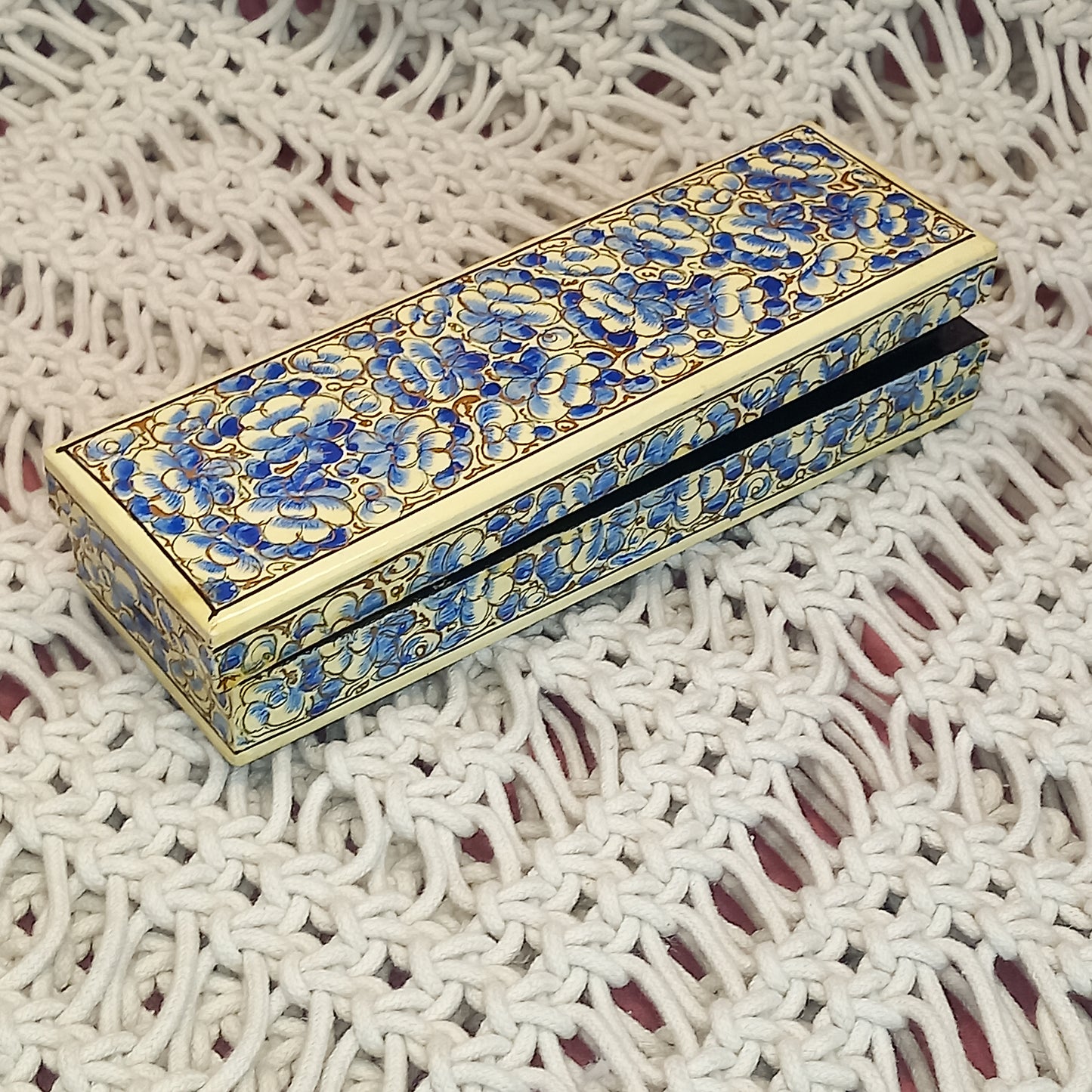 Joyero de cajita artesanía India azul y beig.Hecho a mano. Precio sin competencia. Envío Gratis.