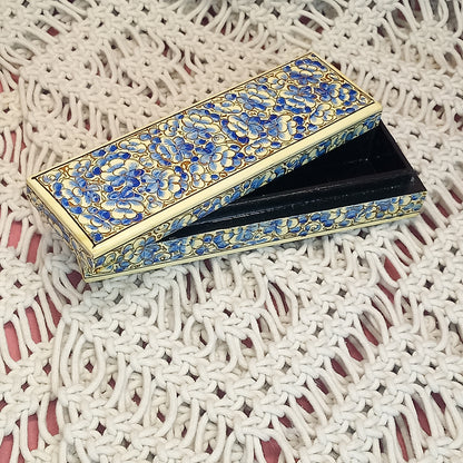 Joyero de cajita artesanía India azul y beig.Hecho a mano. Precio sin competencia. Envío Gratis.