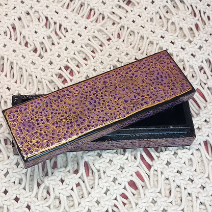 Joyero de cajita artesanía India,hecho a mano en tonos malva. Precio sin competencia. Envío Gratis.