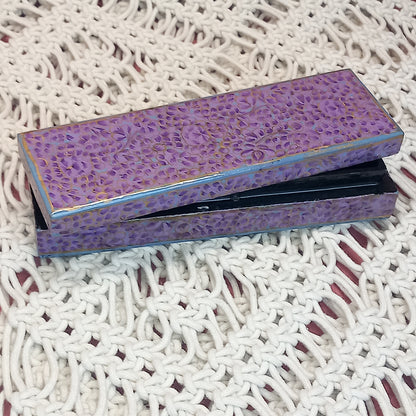 Joyero de cajita artesanía India,hecho a mano en tonos morados exclusiva. Precio sin competencia. Envío Gratis.