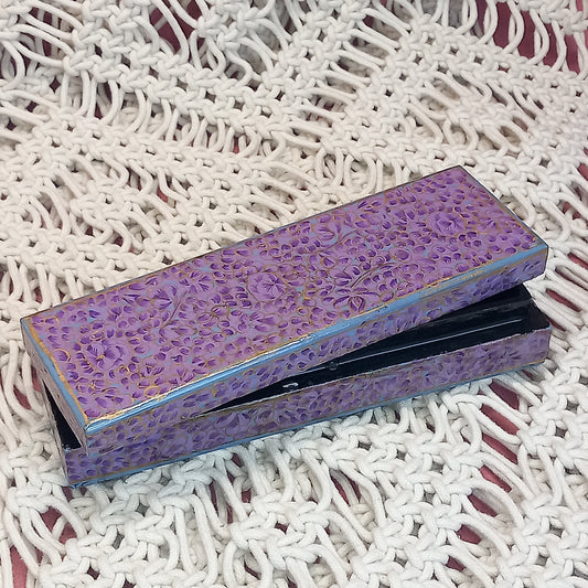 Joyero de cajita artesanía India,hecho a mano en tonos morados exclusiva. Precio sin competencia. Envío Gratis.