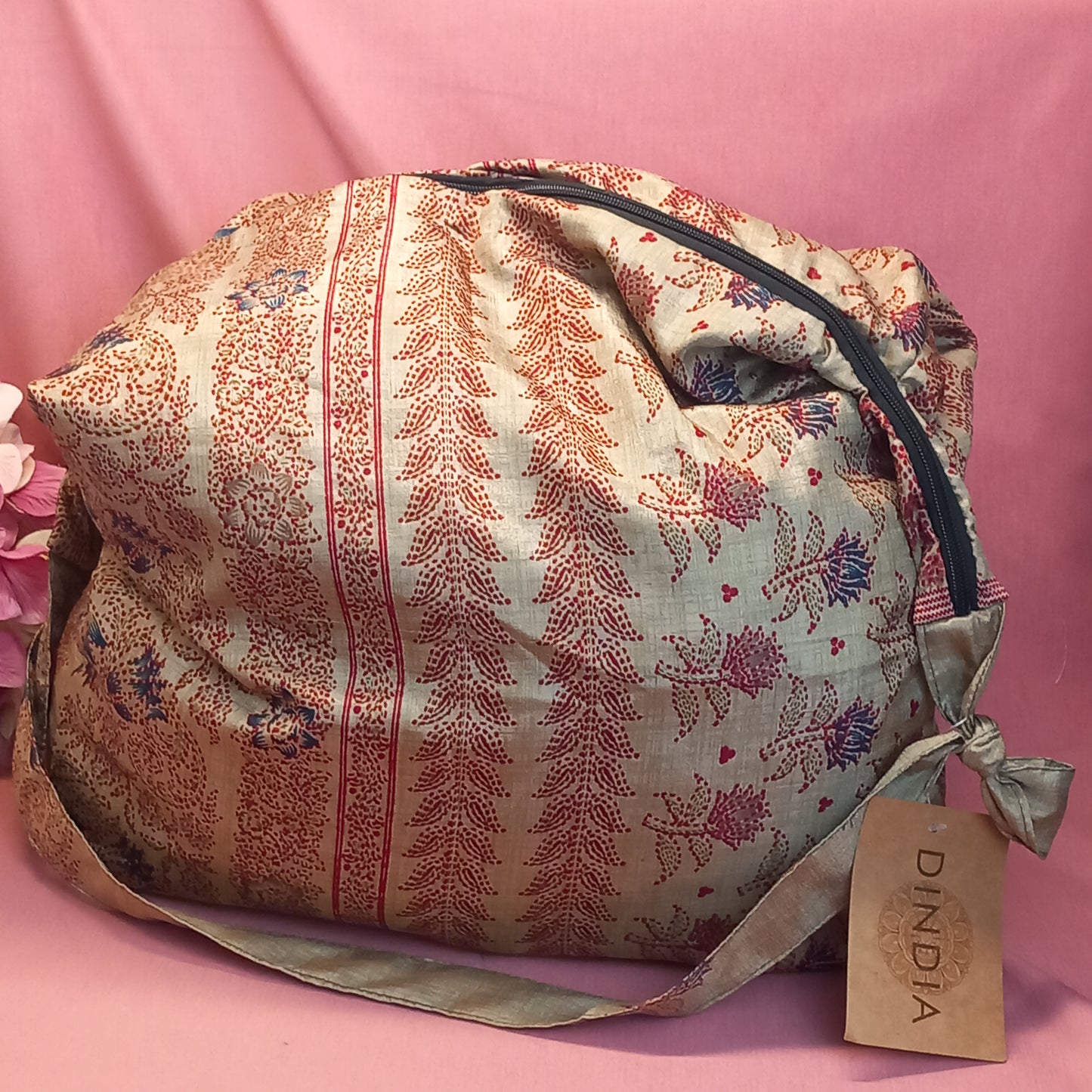 Bolso india de escapada, fin de semana,playa,montaña, gimansio...Con cremallera.Envío Gratis.Modelo Jaspe Rojo.