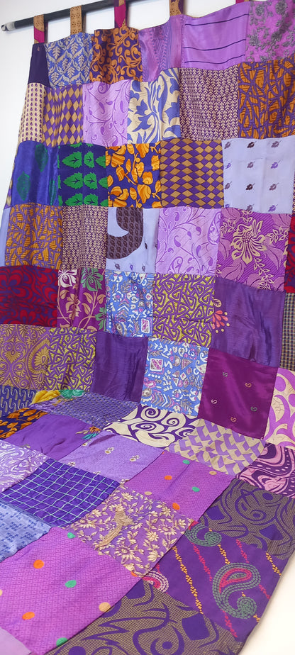 CORTINA CONFECCIONADA TRABILLAS REVERSIBLE PORQUE ES MÁGICA EN PATCHWORK ARTESANÍA CON AMOR DE LA INDIA.ENVÍO GRATIS SIN PEDIDO MÍNIMO