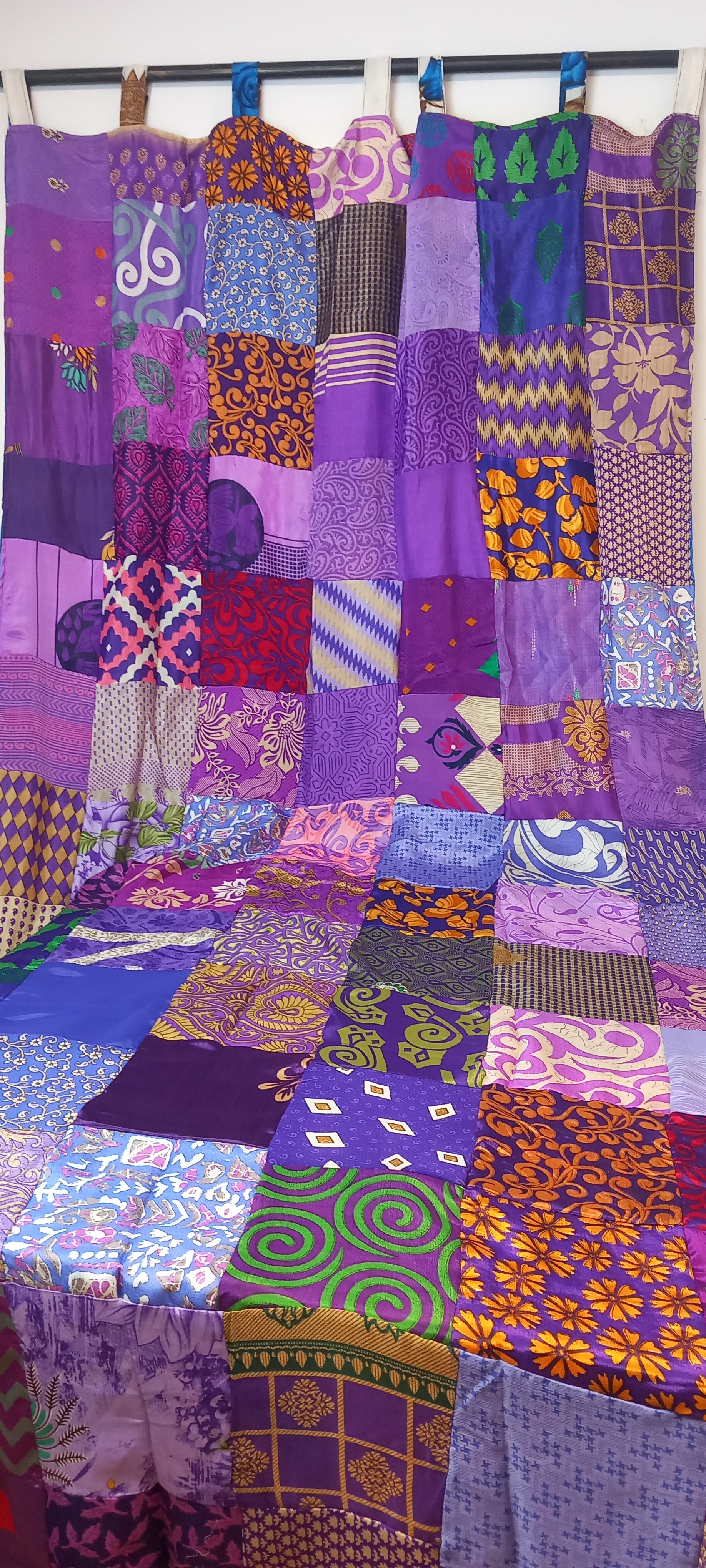 CORTINA MÁGICA PATCHWORK REVERSIBLE CON 2CARAS ARTESANÍA INDIA,ENVÍO GRATIS.