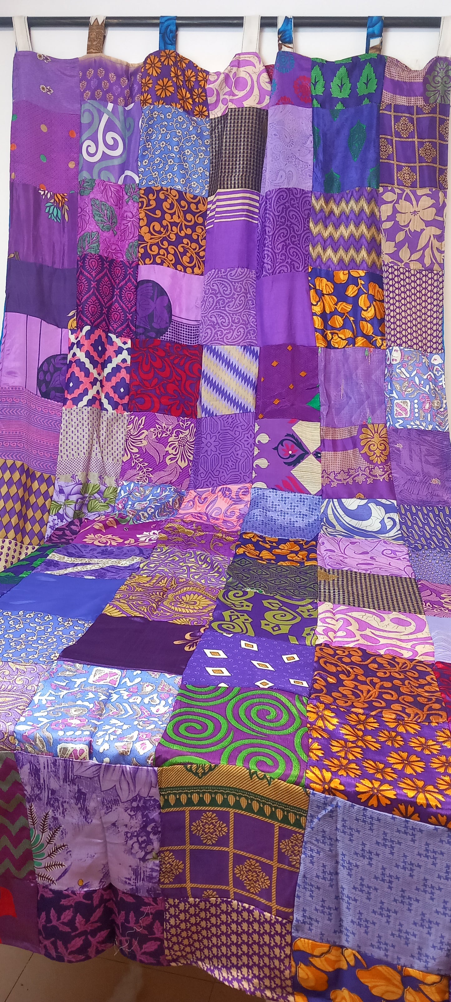 CORTINA MÁGICA PATCHWORK REVERSIBLE CON 2CARAS ARTESANÍA INDIA,ENVÍO GRATIS.