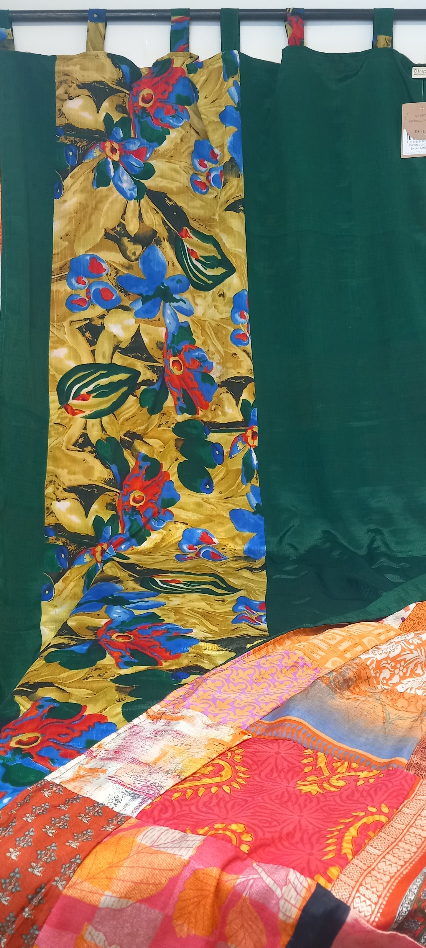 CORTINA CONFECCIONADA TRABILLAS REVERSIBLE PORQUE ES MÁGICA EN PATCHWORK ARTESANÍA CON AMOR DE LA INDIA.ENVÍO GRATIS SIN PEDIDO MÍNIMO