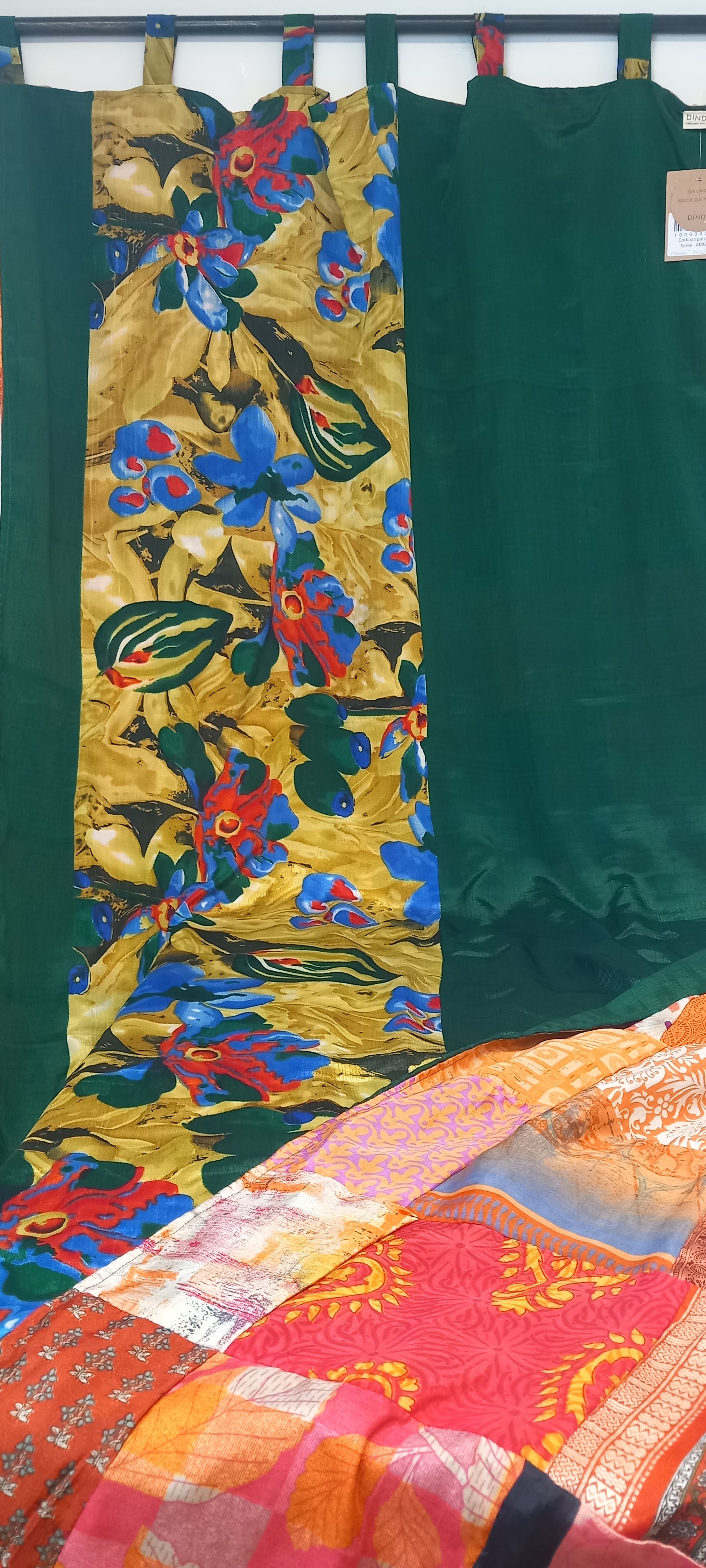 CORTINA CONFECCIONADA TRABILLAS REVERSIBLE PORQUE ES MÁGICA EN PATCHWORK ARTESANÍA CON AMOR DE LA INDIA.ENVÍO GRATIS SIN PEDIDO MÍNIMO