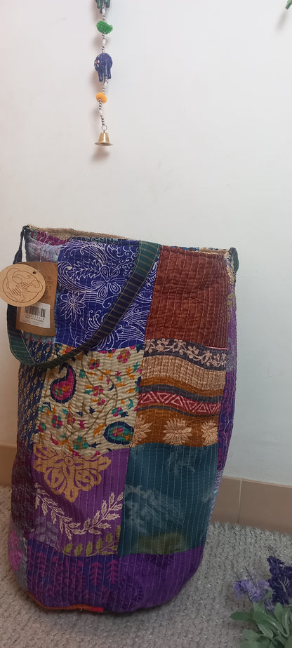 Cesto MULTIUSOS Y MULTIFUNCIONAL PATCHWORK WILD TELA YUTE Y SAREE. ENVÍOS GRATIS.