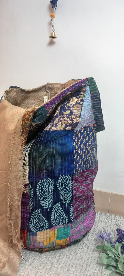 Cesto MULTIUSOS Y MULTIFUNCIONAL PATCHWORK WILD TELA YUTE Y SAREE. ENVÍOS GRATIS.