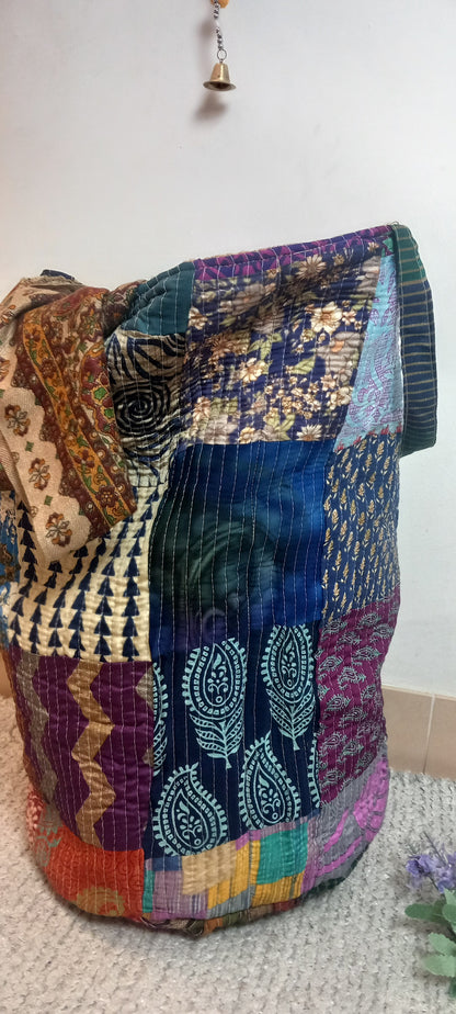 Cesto MULTIUSOS Y MULTIFUNCIONAL PATCHWORK WILD TELA YUTE Y SAREE. ENVÍOS GRATIS.
