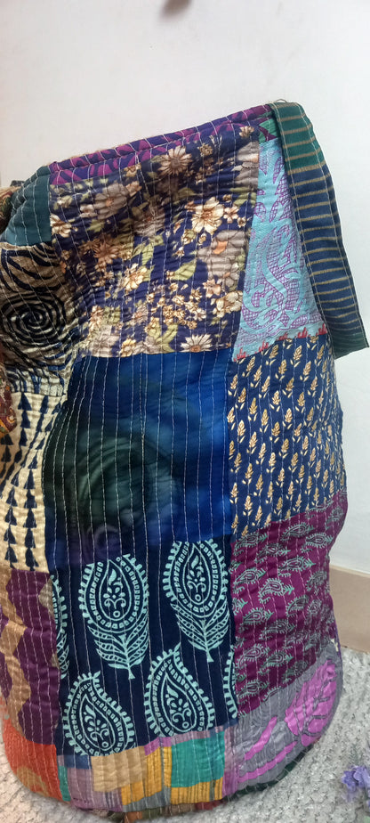 Cesto MULTIUSOS Y MULTIFUNCIONAL PATCHWORK WILD TELA YUTE Y SAREE. ENVÍOS GRATIS.