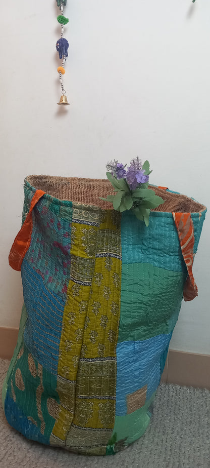 CESTO MULTIUSOS PATCHORK CON YUTE,MULTIFUNCIONAL CON ESTAMPADOS ÚNICOS,ENVÍO GRATIS SIN PEDIDO MÍNIMO.