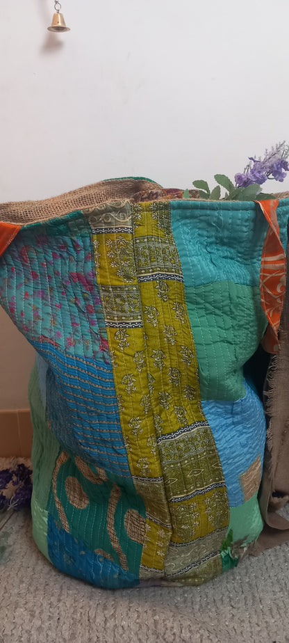 CESTO MULTIUSOS PATCHORK CON YUTE,MULTIFUNCIONAL CON ESTAMPADOS ÚNICOS,ENVÍO GRATIS SIN PEDIDO MÍNIMO.