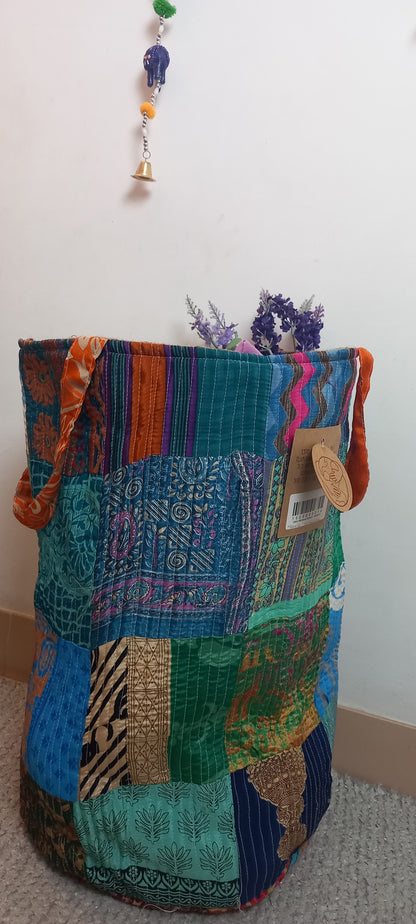 CESTO MULTIUSOS PATCHORK CON YUTE,MULTIFUNCIONAL CON ESTAMPADOS ÚNICOS,ENVÍO GRATIS SIN PEDIDO MÍNIMO.