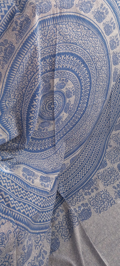 Jarapa Plaid fabricada en India diseño elefantes en azul.Envíos Gratis.Precio sin competencia.