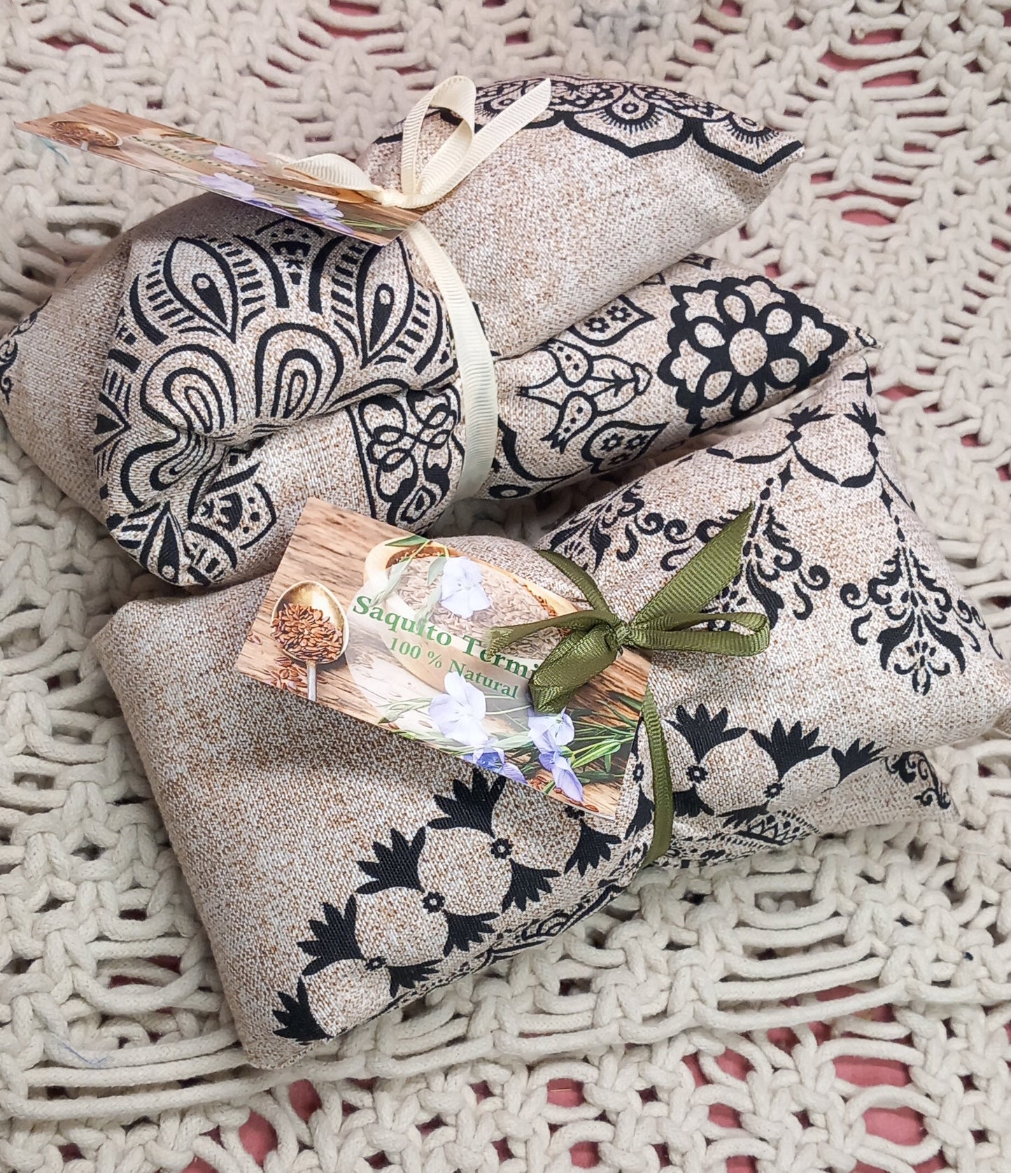 Sack of clovers on tan background.