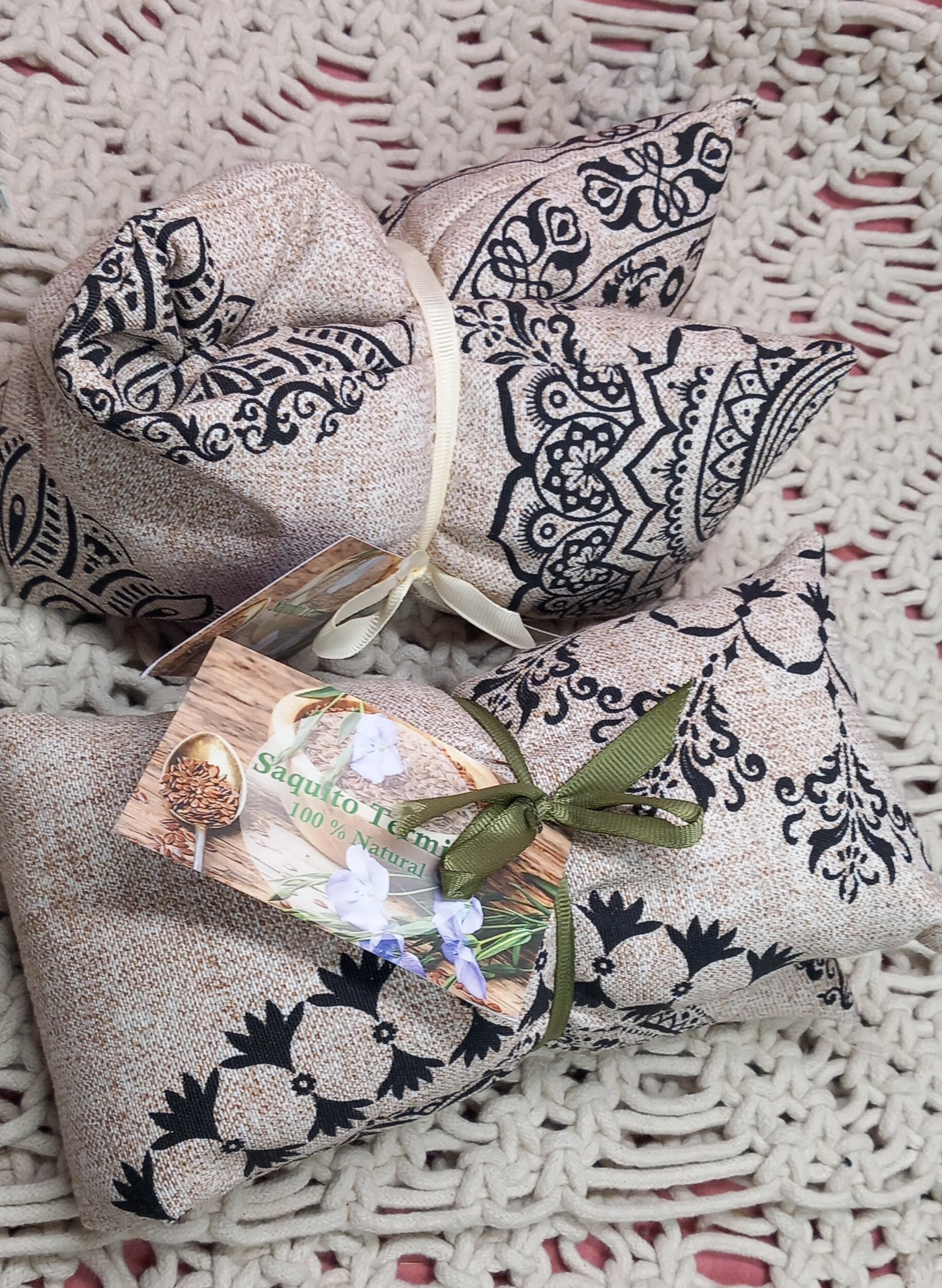 Sack of clovers on tan background.