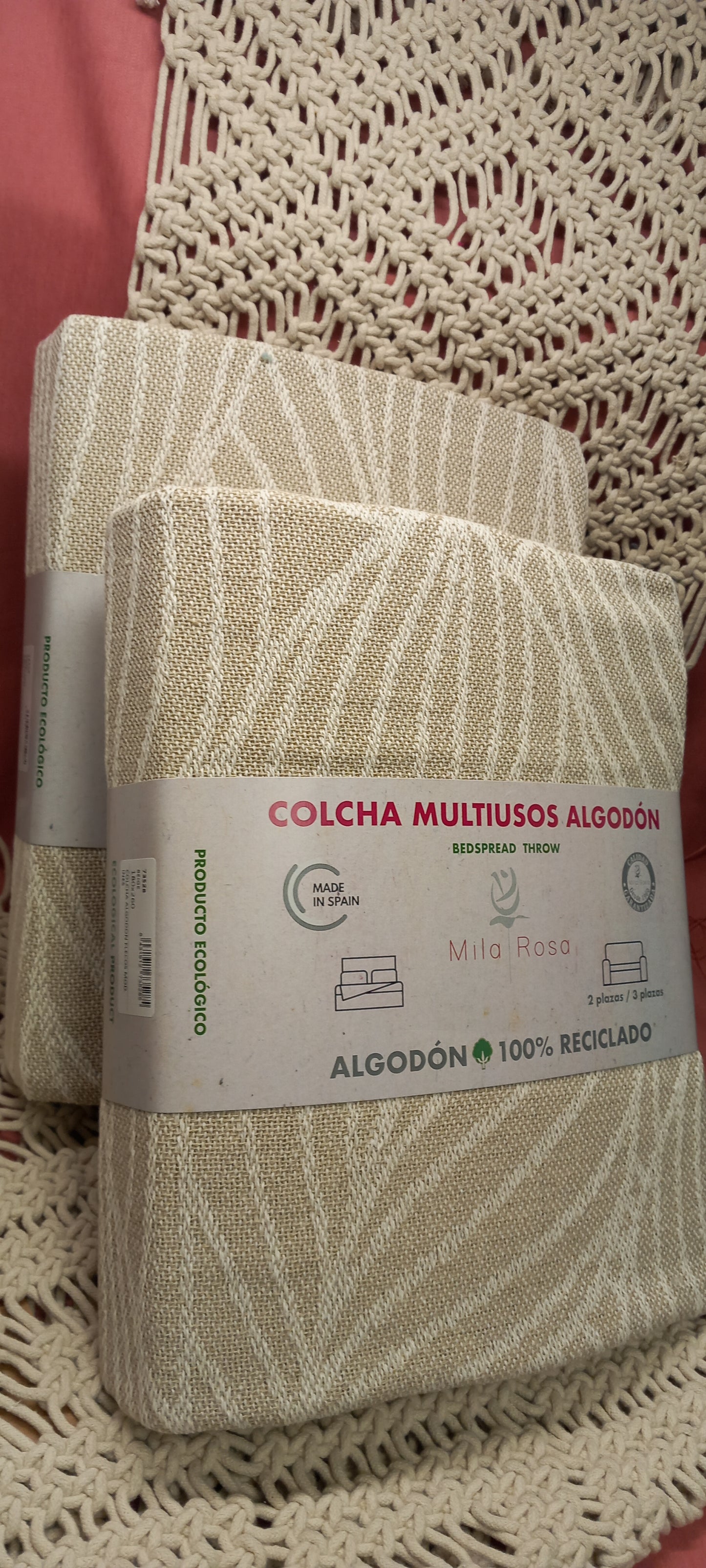 JARAPA COLCHA MULTIUSOS DE ALGODÓN CON FLECOS 180X260 COLOR LINO BEIGE,ENVÍO GRATIS SIN PEDIDO MÍNIMO.
