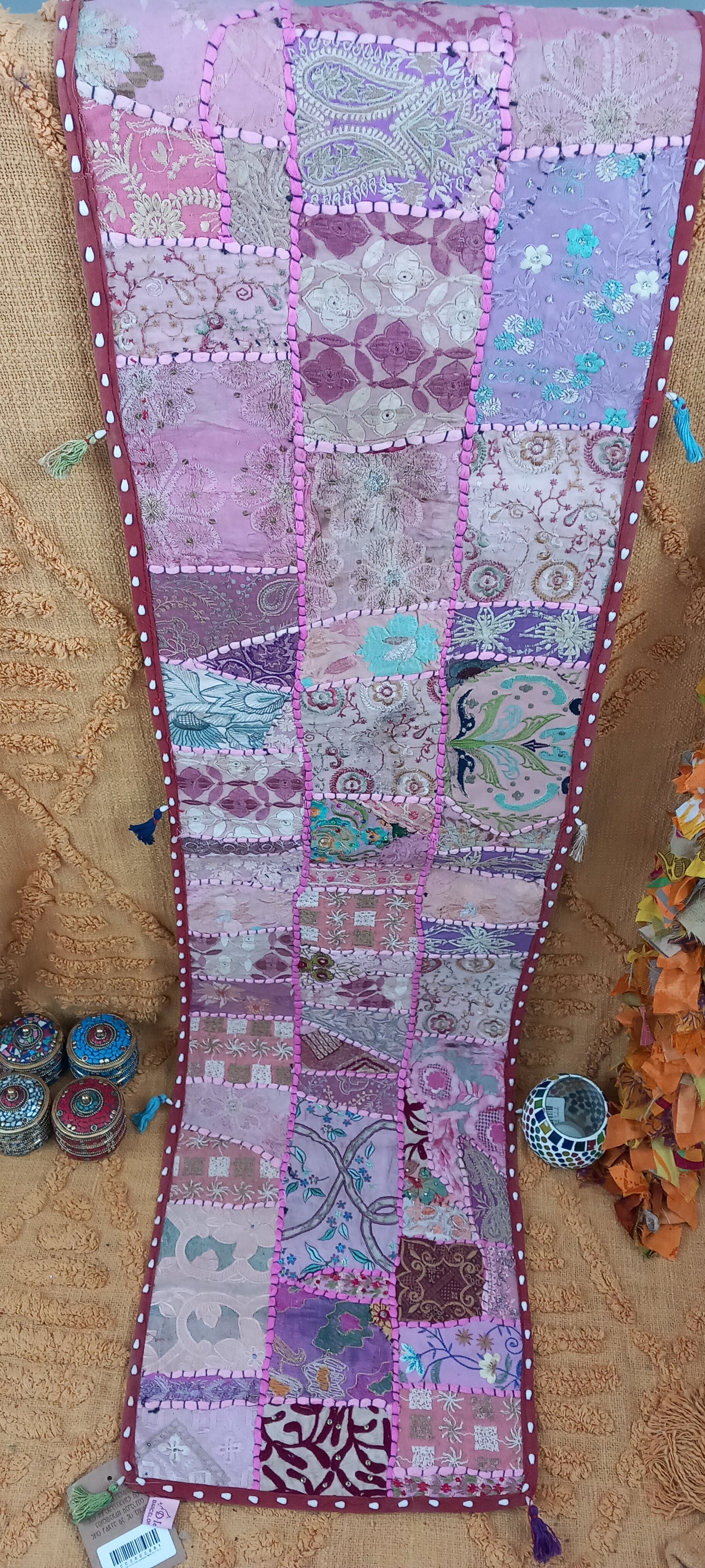 Camino de mesa patchwork flecos 35x150cm.Envío gratis sin pedido mínimo.