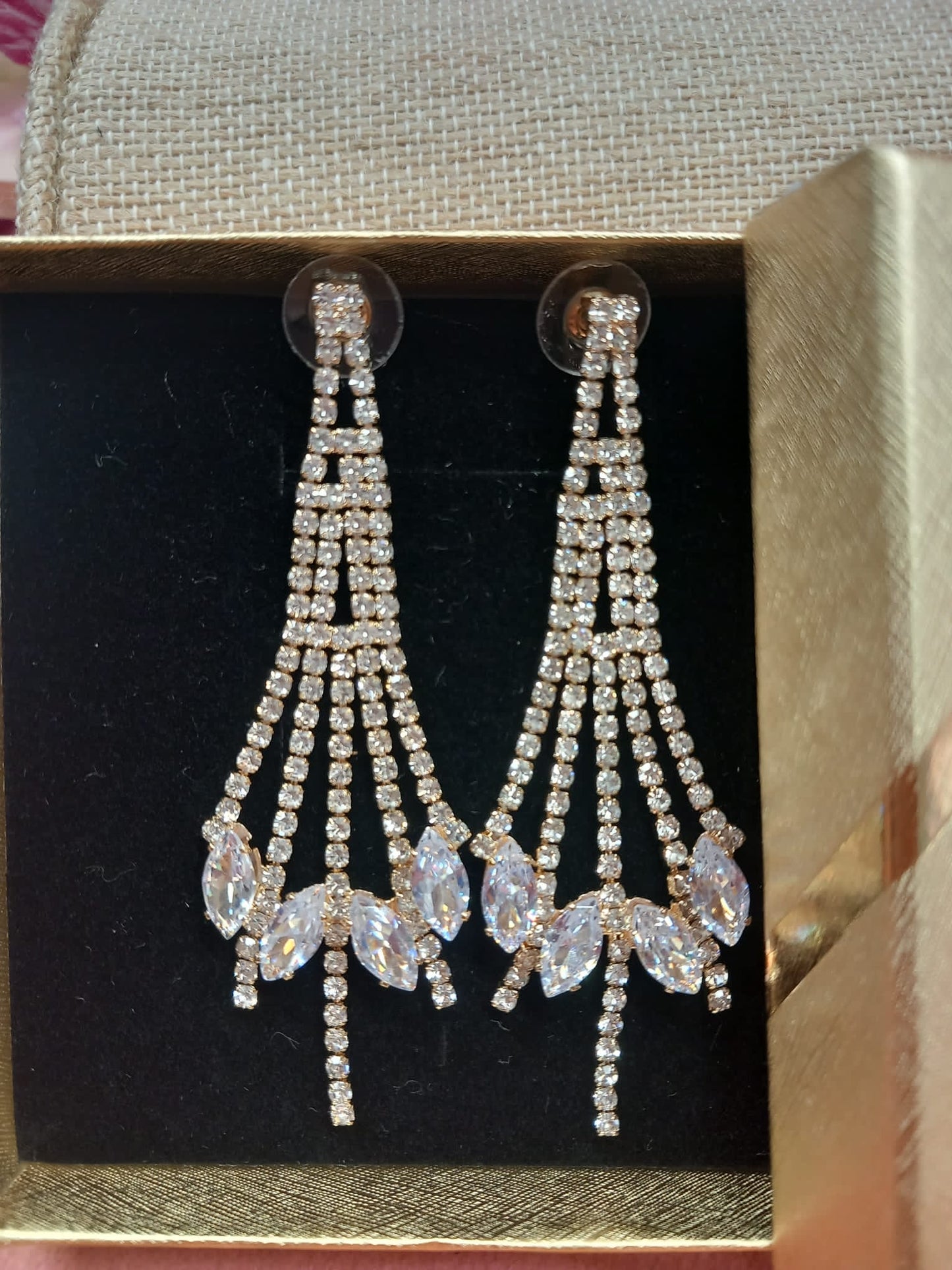 Silver glitter teardrop earrings with multi-shinestones