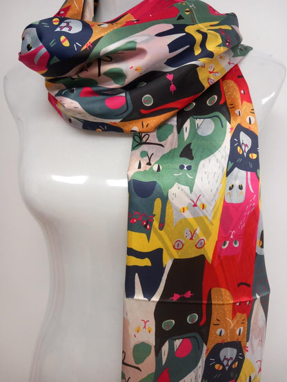 Pasmina Reversible 100% Seda Lindos Gatitos