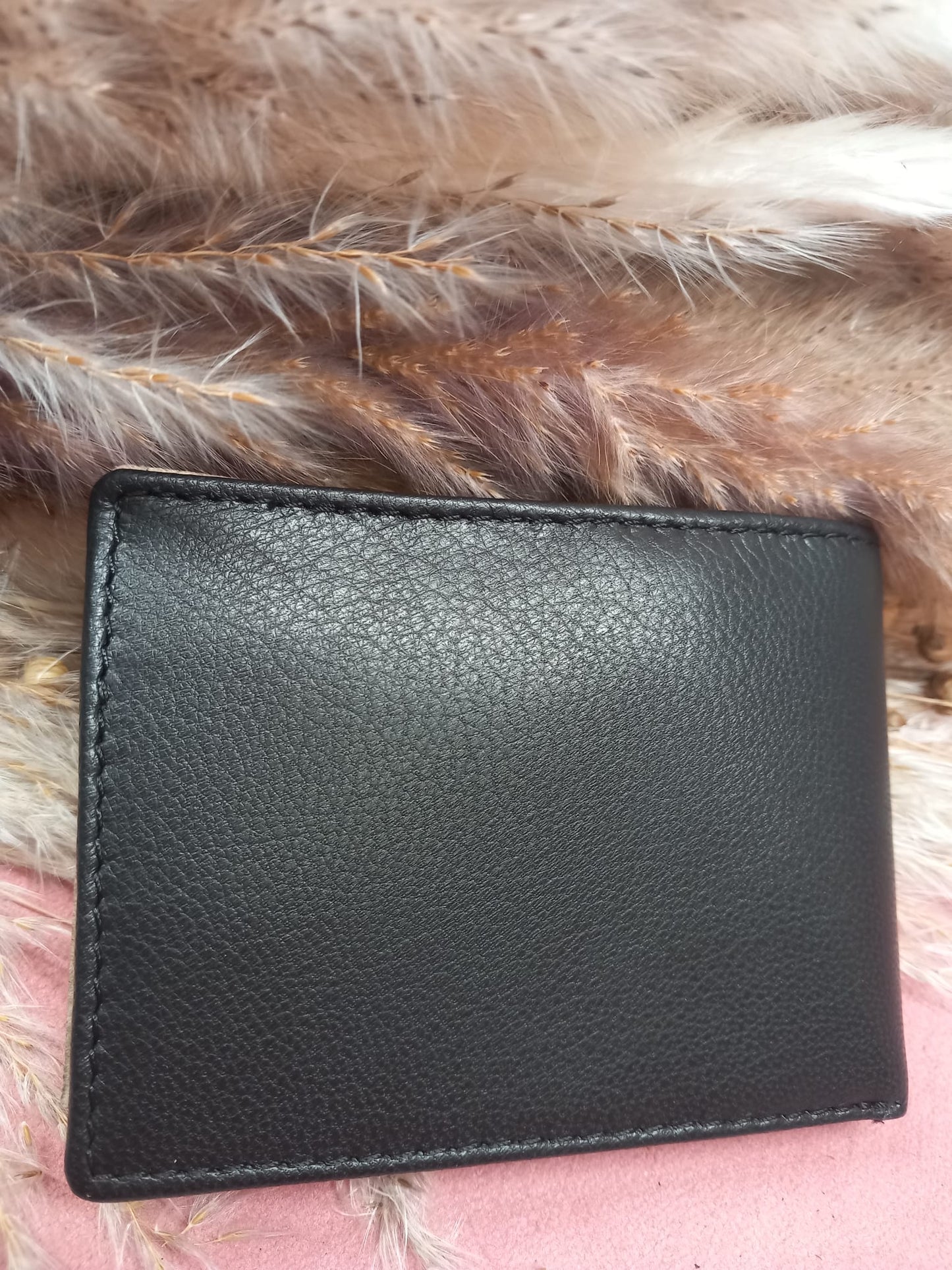 Black Leather Wallet with different departments.