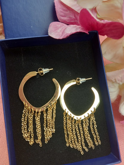 Stainless Steel Hoop Earrings with multichains💛