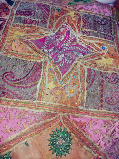 Zafú patchowork grande,cojín de suelo 93cm diámetro. Bordado,artesanía India.Envío Gratis y precio sin competencia.