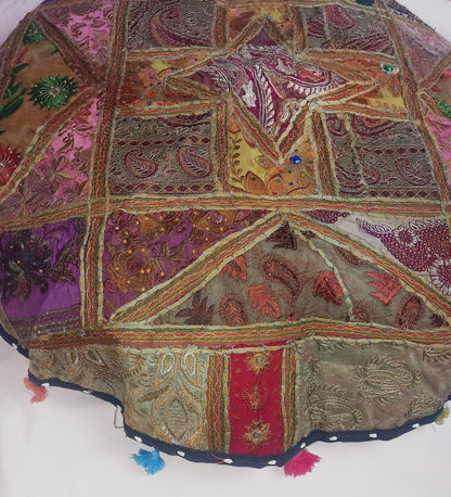 Zafú patchowork grande,cojín de suelo 93cm diámetro. Bordado,artesanía India.Envío Gratis y precio sin competencia.