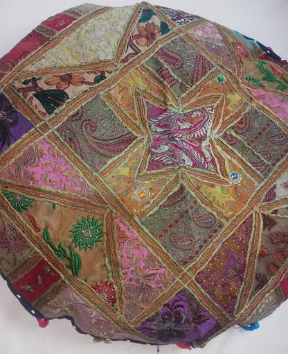Zafú patchowork grande,cojín de suelo 93cm diámetro. Bordado,artesanía India.Envío Gratis y precio sin competencia.