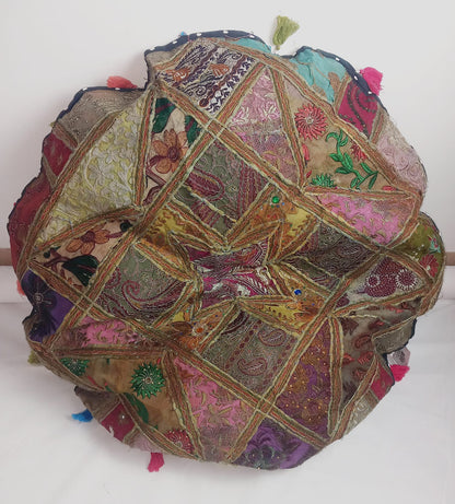 Zafú patchowork grande,cojín de suelo 93cm diámetro. Bordado,artesanía India.Envío Gratis y precio sin competencia.