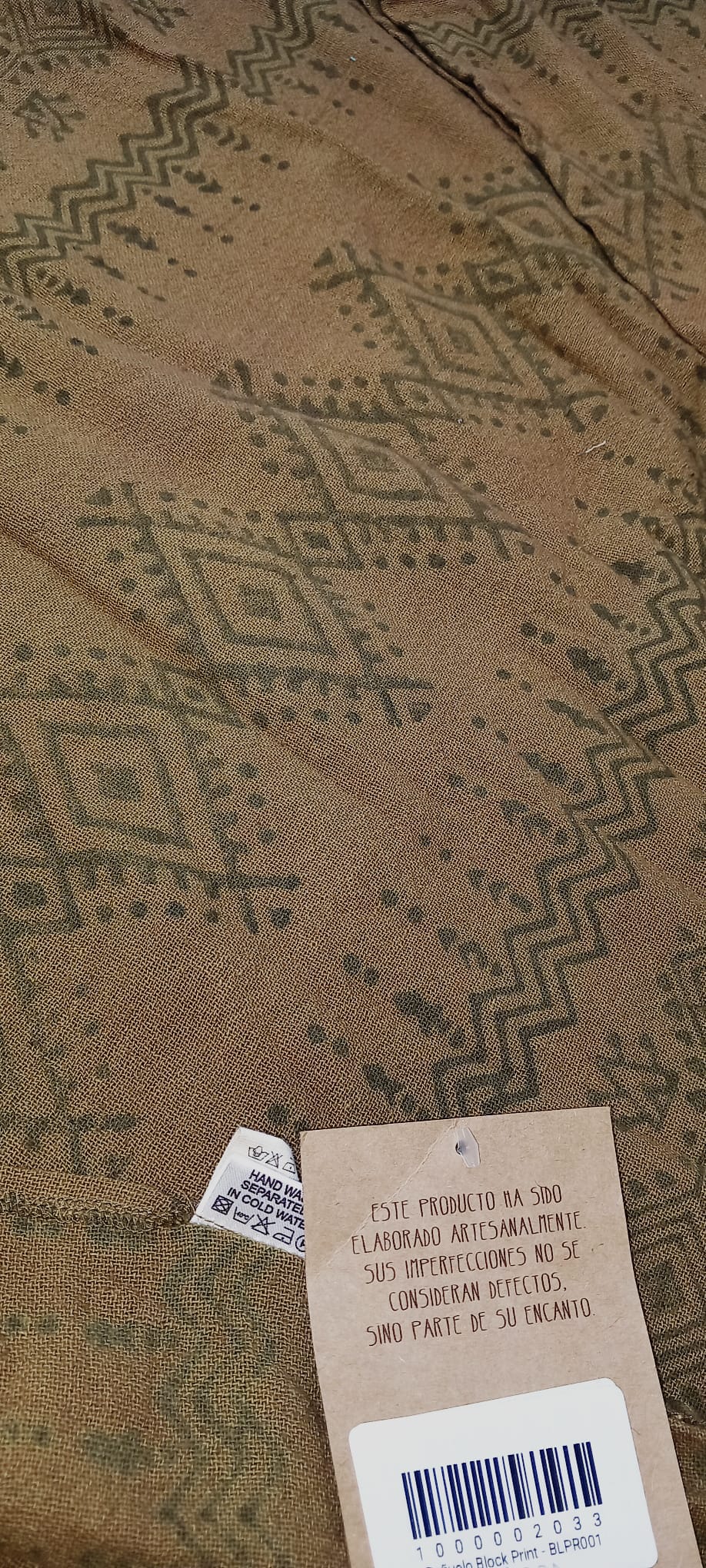 Pañuelo pasmina block print BLP001 modelo tierra,100%algodón y 100%artesanal,envío gratis sin pedido mínimo.