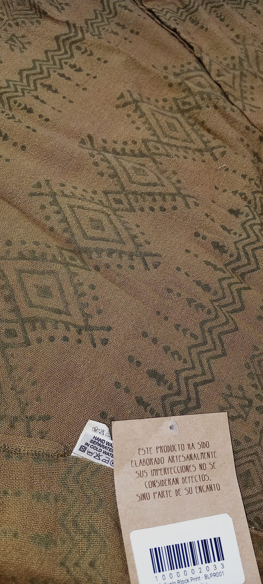 Pañuelo pasmina block print BLP001 modelo tierra,100%algodón y 100%artesanal,envío gratis sin pedido mínimo.