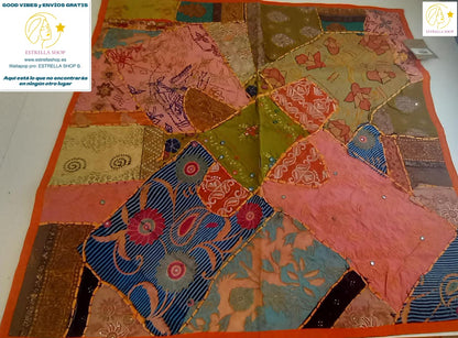 PATCHWORK TEXTIL EN TAPIZ 90X90 CONFECCIONADO ARTESANALMENTE EN INDIA.ENVÍO GRATIS SIN PEDIDO MÍNIMO.