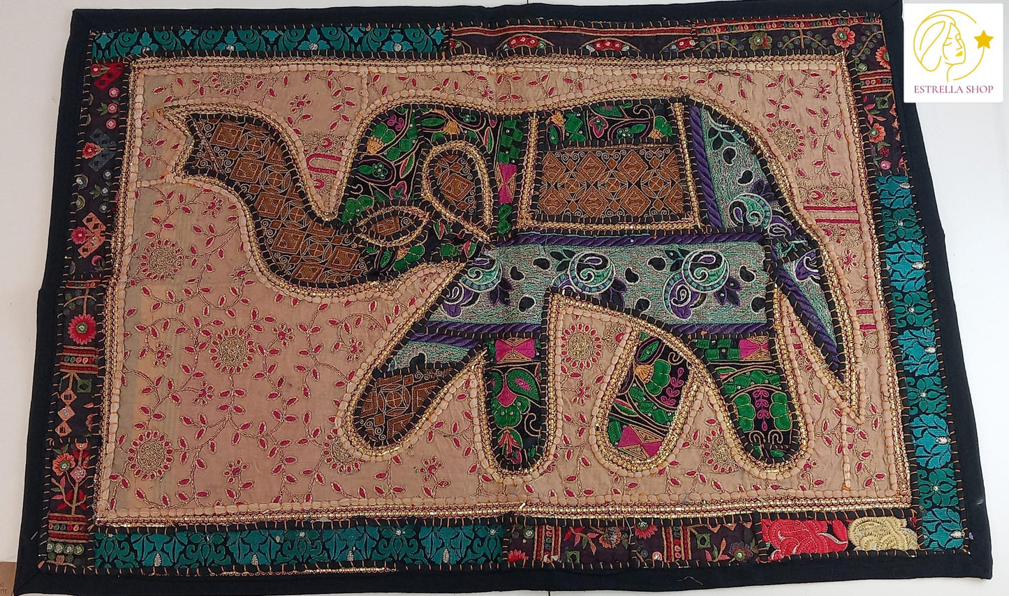 Tapiz bordado patchwork elefante 90x60 cm,ENVÍO GRATIS SIN PEDIDO MÍNIMO.